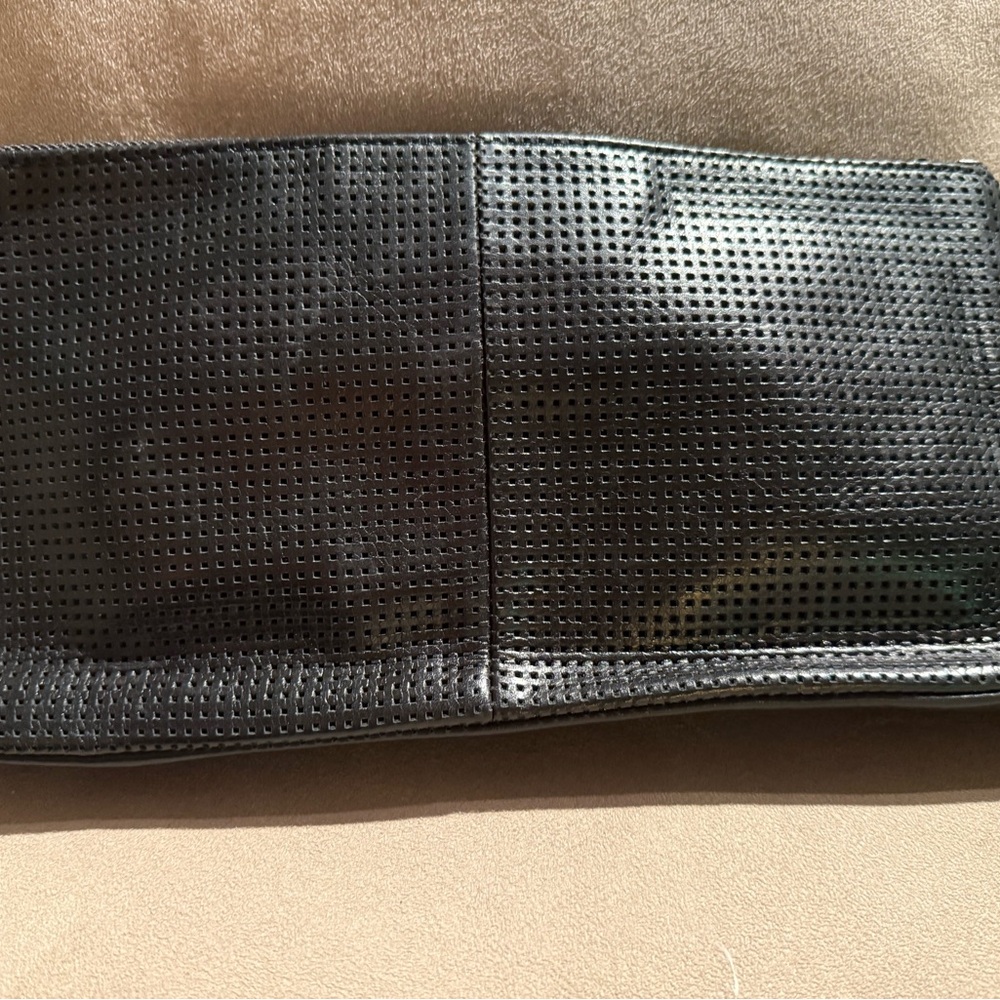 Perforated Black Leather Clutch Bag